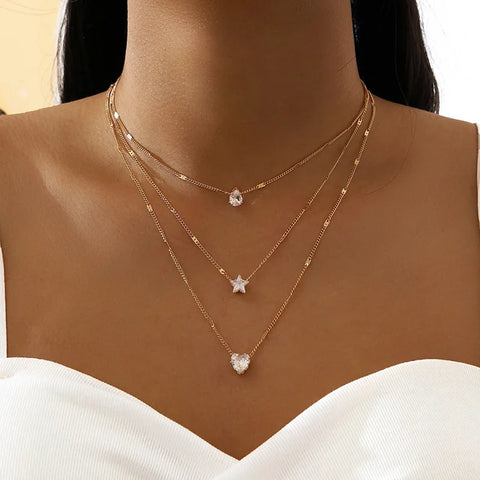 Trendy Zircon Pendant Necklace For Women Multilayer Chain Choker