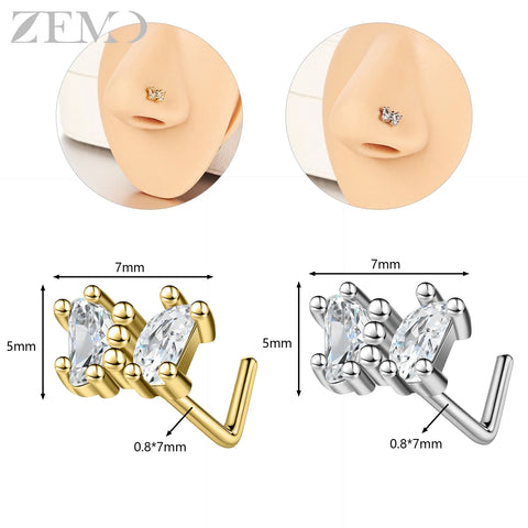 Girls Cubic Zircon Nose Studs Flower Star Heart Nostril Piercings Jewelry