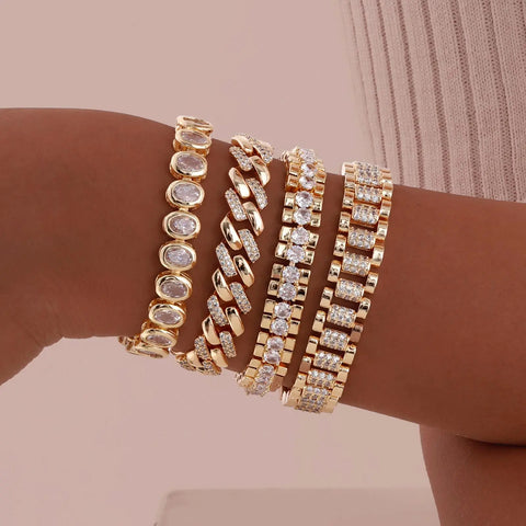 Paperclip Chain Bracelet 14K Gold Plated Cubic Zirconia Watch Strap