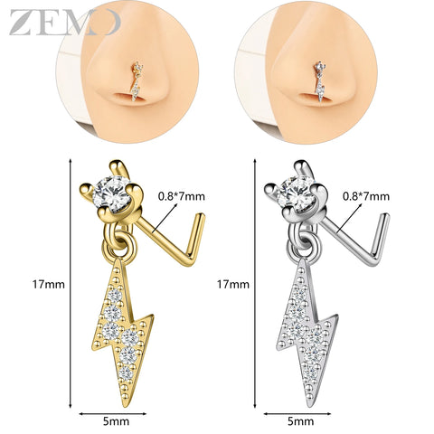 Girls Cubic Zircon Nose Studs Flower Star Heart Nostril Piercings Jewelry