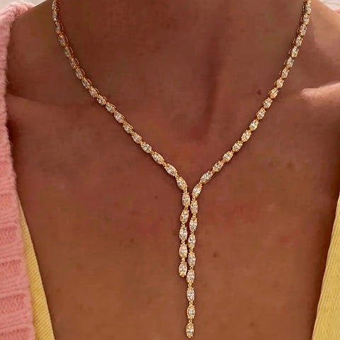 Y Shape Long Necklace Rhinestone Choker Chain Simple Jewelry Crystal Drop Necklace