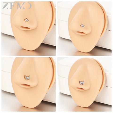 Girls Cubic Zircon Nose Studs Flower Star Heart Nostril Piercings Jewelry