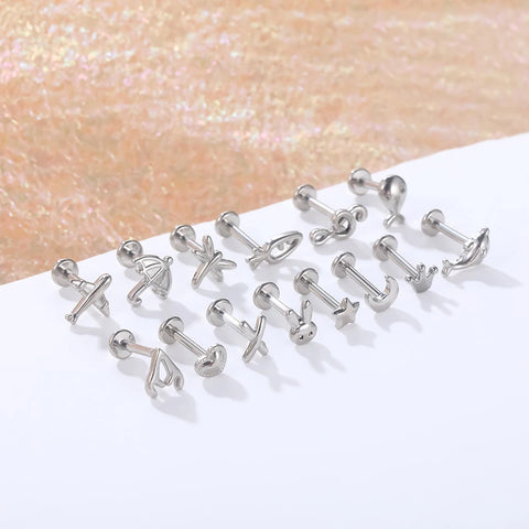 Steel Moon Lighting Labret Bar Rings Crystal Flower Tragus Cartilage Piercing