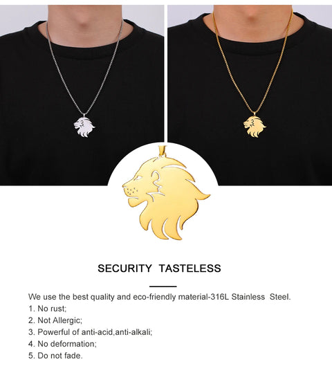 Punk Lion Head Pendant Necklace for Women Men Rock Hip Hop Animal Charms Choker