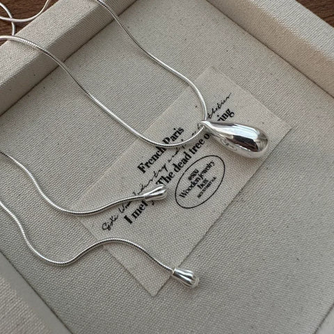 Sterling Silver Luxury Fashion Drop Necklace for Fall/Winter Sweater Chains Simple Versatile Pendant