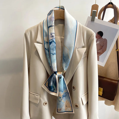 Women Fashion Luxury Long Narrow Small Silk Scarves Ladies Headband Headscarve