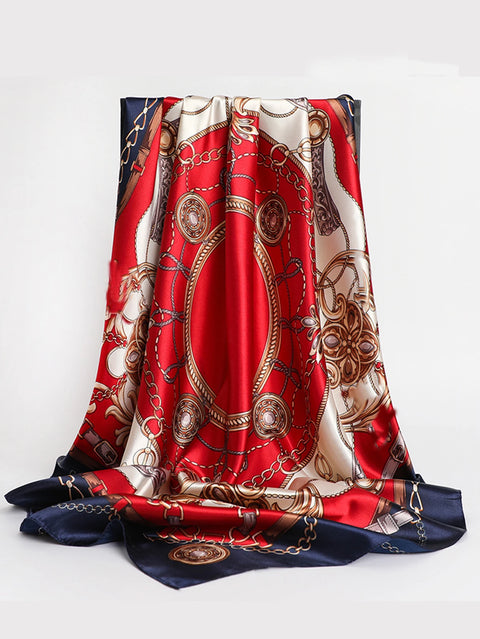 Luxury Brand Square Silk Scarves Women Hijab Shawls Print Kerchief Femme Head Scarf