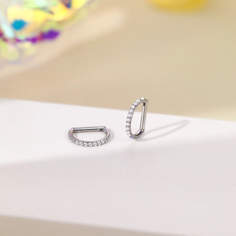 Titanium Hinged Segment Ring D-Shape with Side Crystals Septum Cartilage Helix