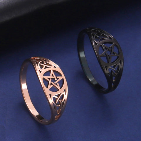 Celtics Knot Pentagram Ring Women Men Stainless Steel Supernatural Rings