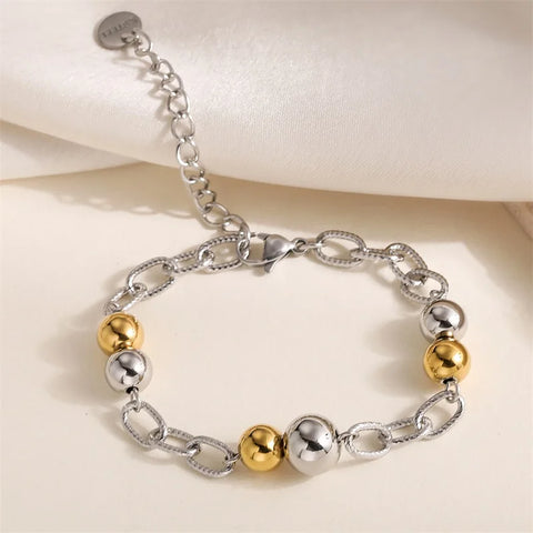 Stainless Steel Metal Beads Charms Bracelet Bangle for Women