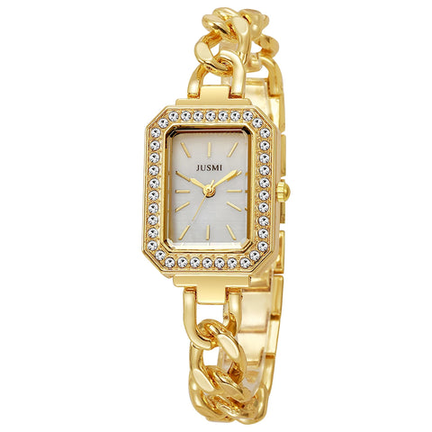 Ladies fashion bar scale square dial buckle shaped steel strip with diamonds outer shell quartz watch