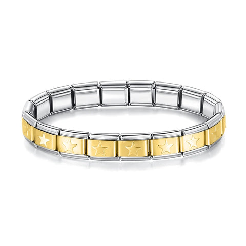 Women's 9mm Itanlian Elastic Star Heart Flower Charms Fashion Stainless Steel Bracelet Jewelry Gift ST-HUA