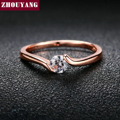 Wedding Ring For Women Concise Round Cut Cubic Zirconia Rose Gold Color