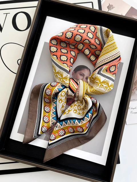 Vintage Chain Print Satin Square Scarf Soft Lightweight Women’s Fashion Accessory