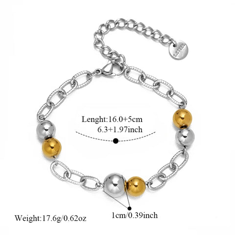 Stainless Steel Metal Beads Charms Bracelet Bangle for Women