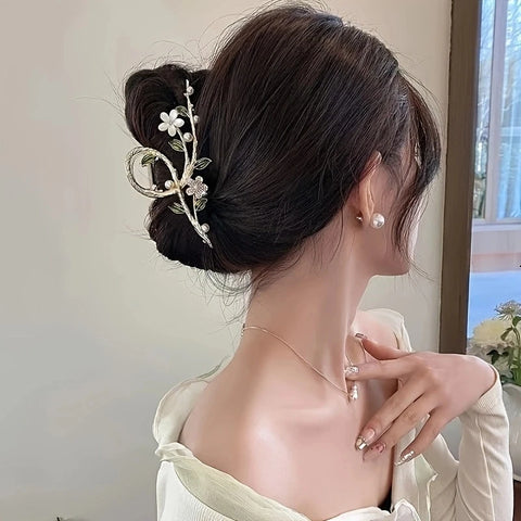Flower branch light luxury grab clip high-end elegant headwear