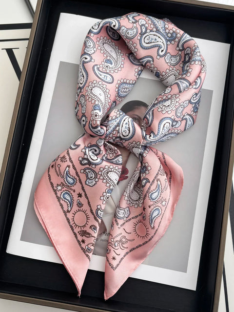 Vintage Chain Print Satin Square Scarf Soft Lightweight Women’s Fashion Accessory