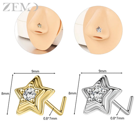 Girls Cubic Zircon Nose Studs Flower Star Heart Nostril Piercings Jewelry