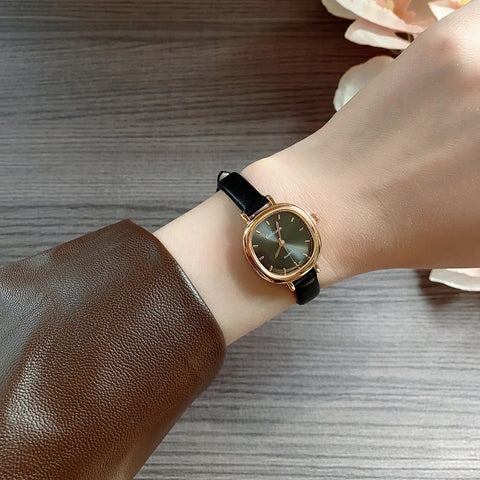 Square Exquisite Girls' Watch Brown Strap Simple and Versatile Quartz Watch
