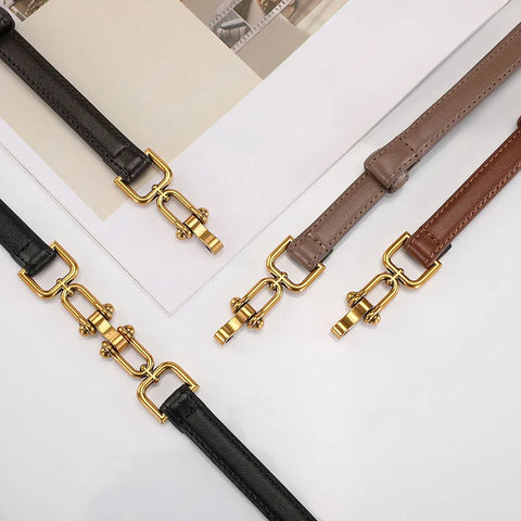 Slim Waist Patent Leather with Gold Buckle for Dress Adjustable Woman Luxury Belt