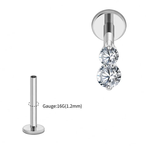 Titanium 16G Double CZ Cartilage Earring Tiny Two Stone Flat Back Labret Stud