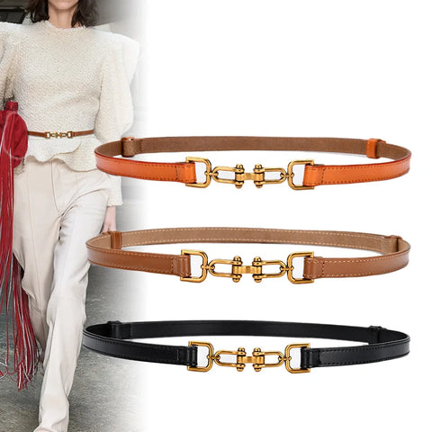 Slim Waist Patent Leather with Gold Buckle for Dress Adjustable Woman Luxury Belt