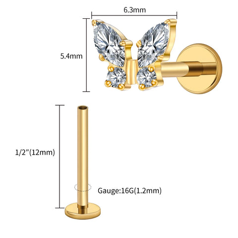 Titanium Mini Butterfly CZ Labret Tragus Cartilage Conch Forward Helix Stud