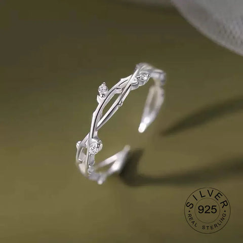 Sterling Silver Rings For Women Geometric Fine Jewelry Finger Adjustable Plant Leaf Star Zircon Ring