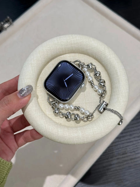 New Beads Metal Link Strap For Apple Watch Band For Women 38mm 40mm 41mm 42mm 44mm 45mm 46mm 49mm