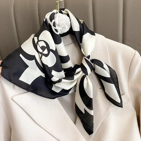 Print Silk Square Scarf Women Soft Satin Horse Hairband Neckerchief Office Hijab Headband