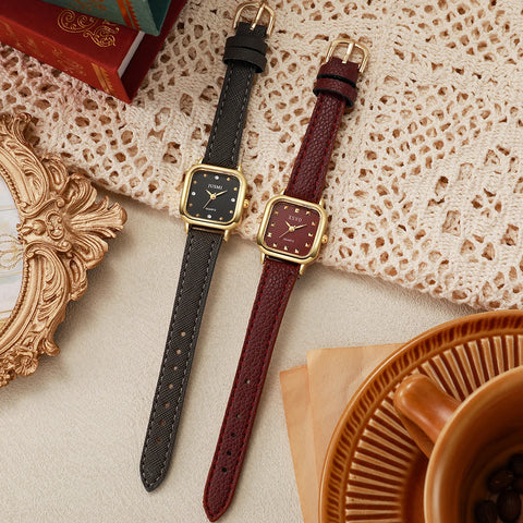 Fashion Ladies Quartz Watch with Square Dial Leather Strap for Christmas Halloween Gift