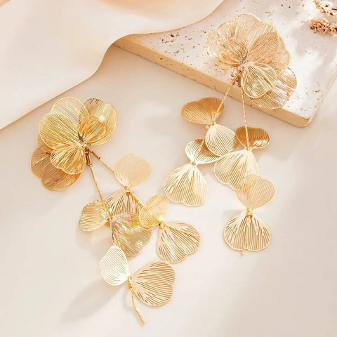 Salircon Exquisite Gold Color Ginkgo Leaf Tassel Drop Earring For Women