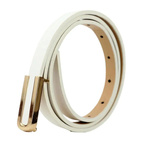 Fashionable and Versatile Black Leather Thin Belt for Women