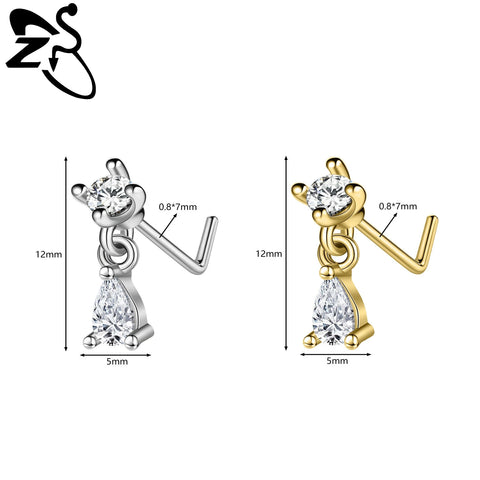 Stainless Steel Nose Ring 7MM L Rod Nose Stud Moon butterfly Shape Pendant Earring Helix