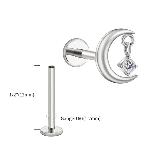 Titanium CZ Moon Cartilage Earring Tiny Crescent Moon CZ Dangle Helix