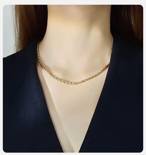 Vnox Dainty Gold Color Rope Chain Necklaces for Women Men,Chic Twisted Collar