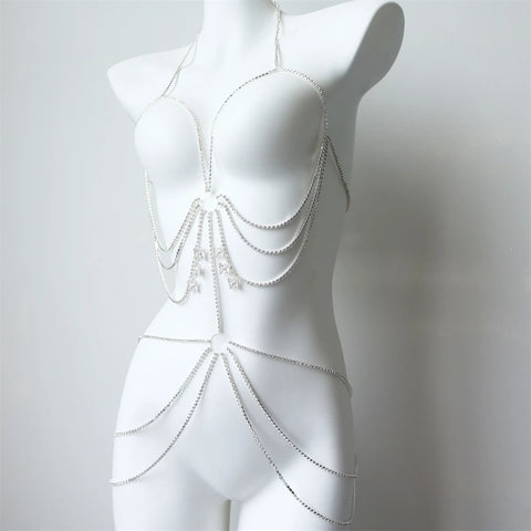 Fashionable Butterfly Drop Pendant Luxury Multi layer Rhinestone