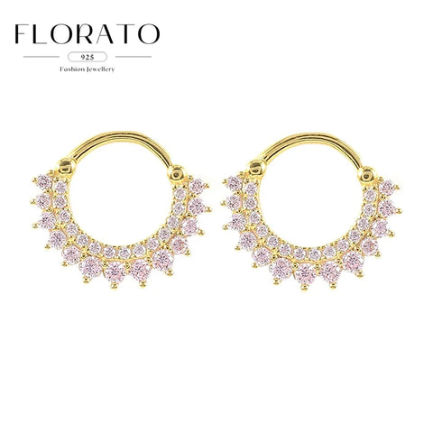 Sterling Silver Needle Multi-color Zircon Hoop Ring Luxury Crystal Piercing