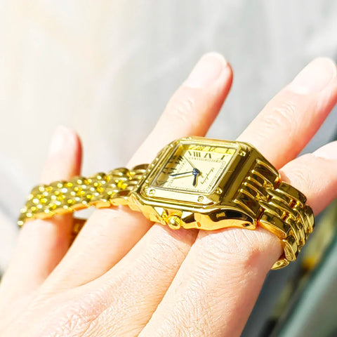 Women Stainless Steel Square Simple Design Men Quartz Watch Fashion Diamond