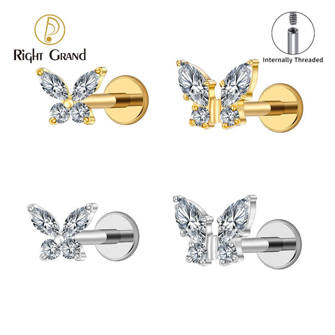 Titanium Mini Butterfly CZ Labret Tragus Cartilage Conch Forward Helix Stud