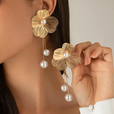Romantic Flower Petal Long Tassel Drop Earrings For Women