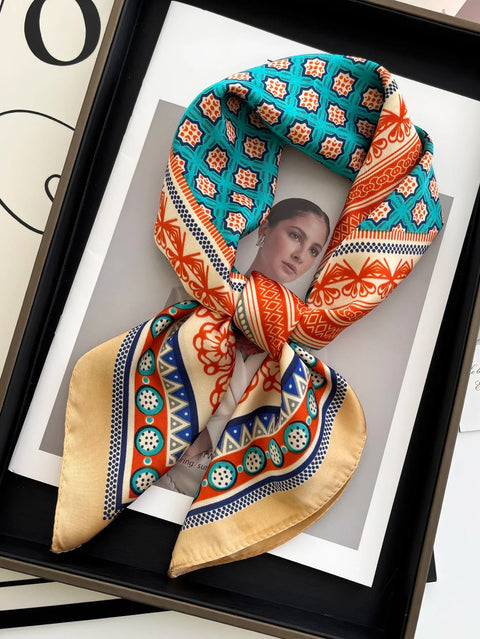 Vintage Chain Print Satin Square Scarf Soft Lightweight Women’s Fashion Accessory