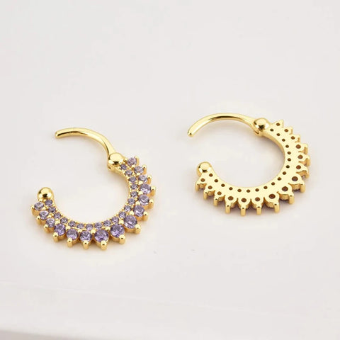 Sterling Silver Needle Multi-color Zircon Hoop Ring Luxury Crystal Piercing