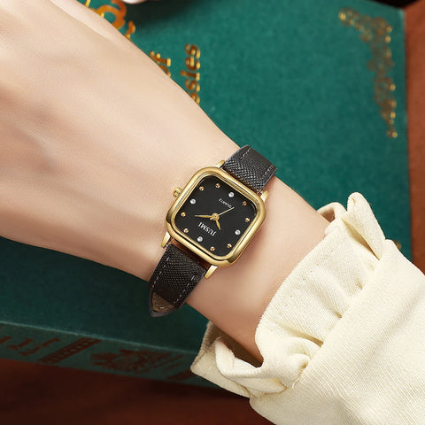 Fashion Ladies Quartz Watch with Square Dial Leather Strap for Christmas Halloween Gift