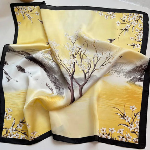 Print Silk Square Scarf Women Soft Satin Horse Hairband Neckerchief