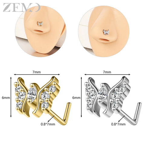 Girls Cubic Zircon Nose Studs Flower Star Heart Nostril Piercings Jewelry