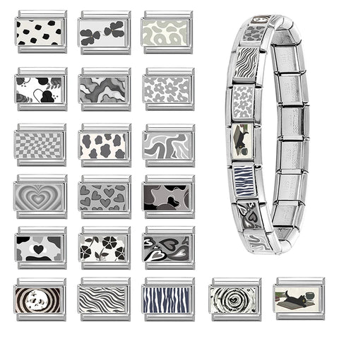 Grey Heart Cat Flower Skull Bead Italian Charm Links