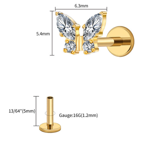 Titanium Mini Butterfly CZ Labret Tragus Cartilage Conch Forward Helix Stud