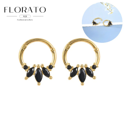 Sterling Silver Needle Multi-color Zircon Hoop Ring Luxury Crystal Piercing