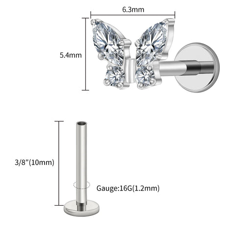 Titanium Mini Butterfly CZ Labret Tragus Cartilage Conch Forward Helix Stud